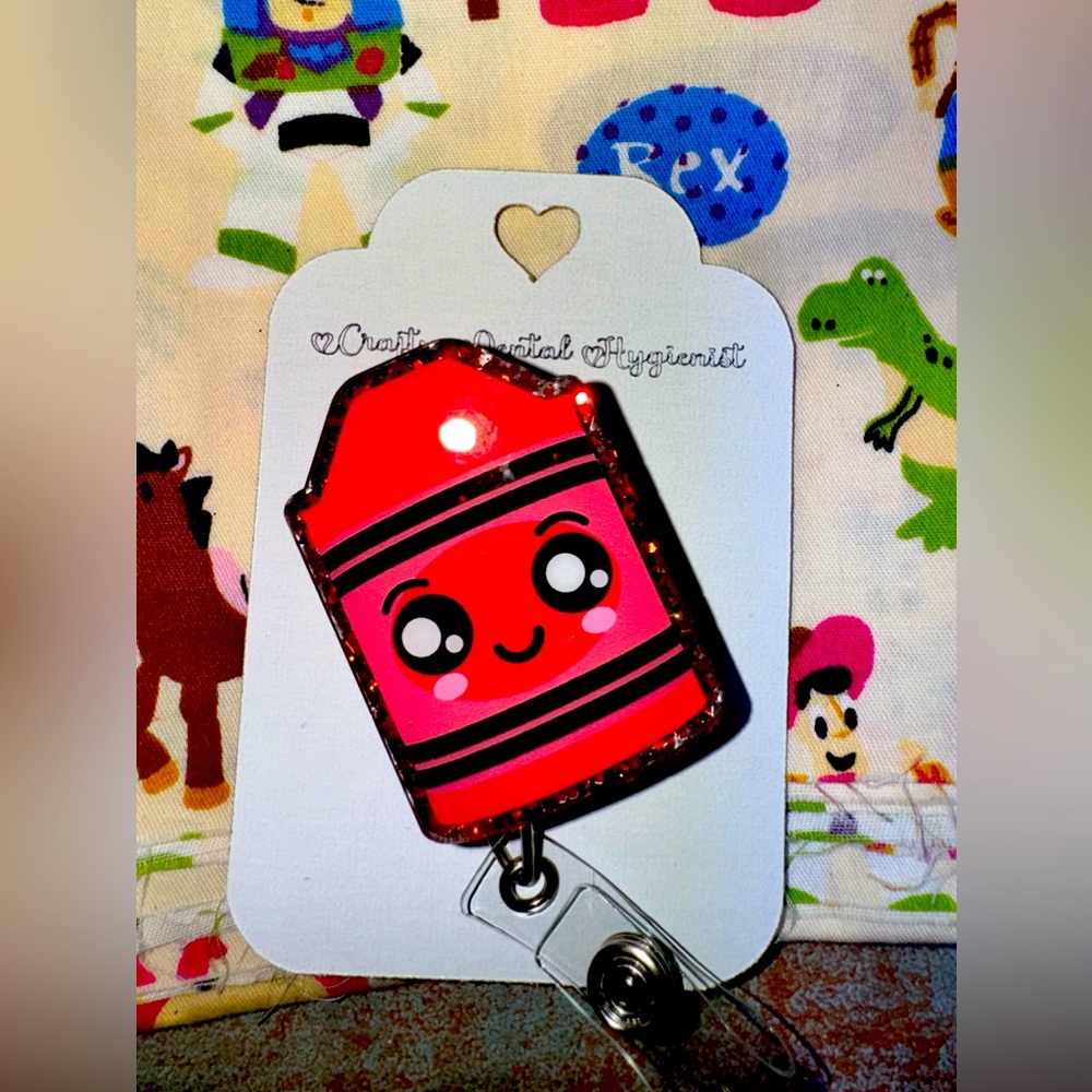 Red crayon badge reel